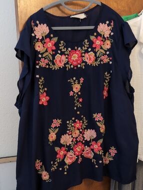 Savanna Jane Navy Tunic with Pink and Gold Floral Embroidery